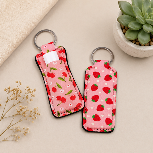 Cherry Strawberry Pattern Chapstick Holder Keychains