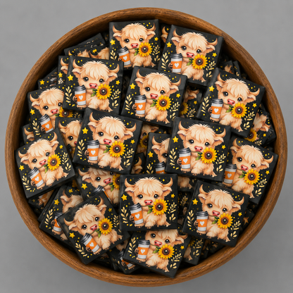 Highland Cow Sunflower & Coffee Focal Bead