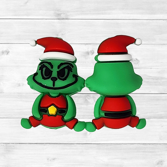 3D Christmas Hat Mean Green Guy Focal Bead