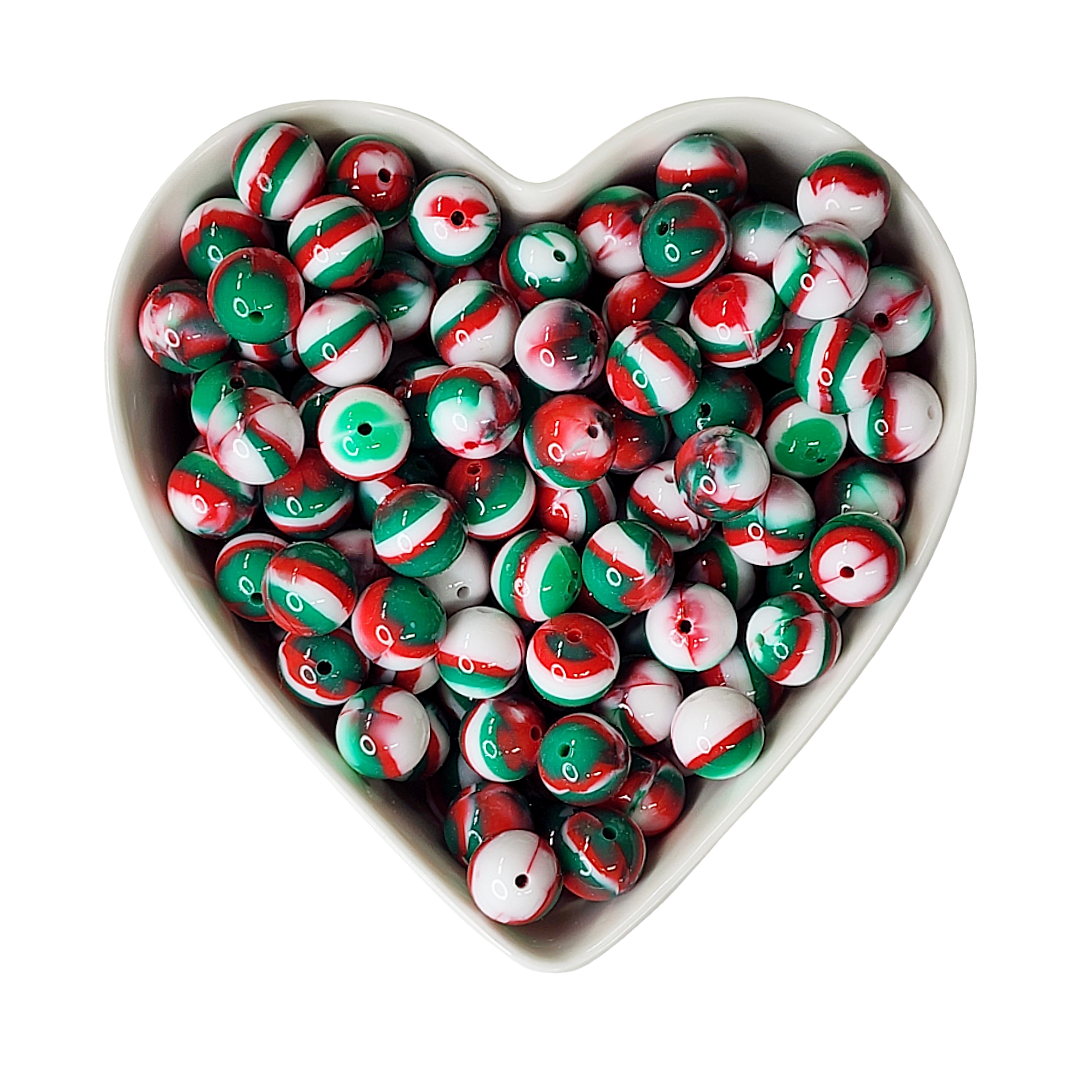 15mm Peppermint Kiss Glossy Swirl Beads