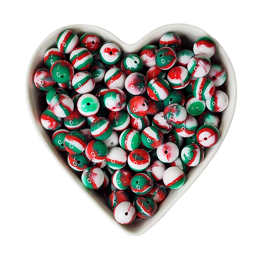 15mm Peppermint Kiss Glossy Swirl Beads
