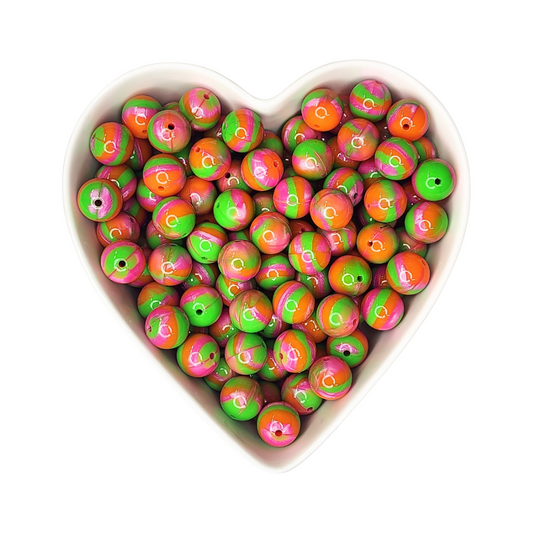 15mm Rainbow Sherbet Glossy Swirl Beads