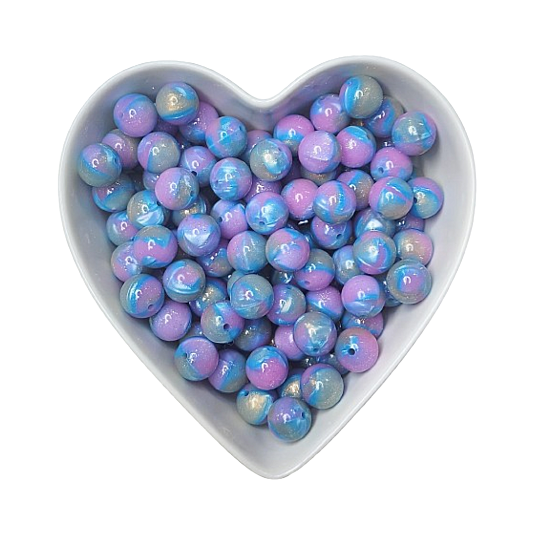 15mm Blue Raspberry Surprise Glossy Glitter Swirl Beads