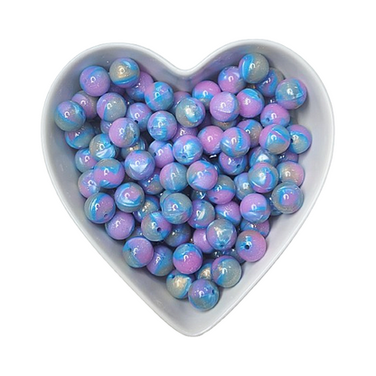 15mm Blue Raspberry Surprise Glossy Glitter Swirl Beads