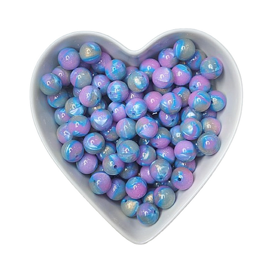 15mm Blue Raspberry Surprise Glossy Glitter Swirl Beads
