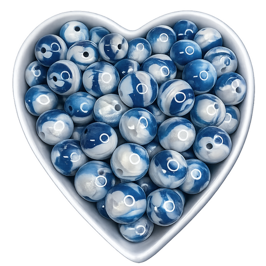 15mm Glacier Blue Glossy Swirl Beads