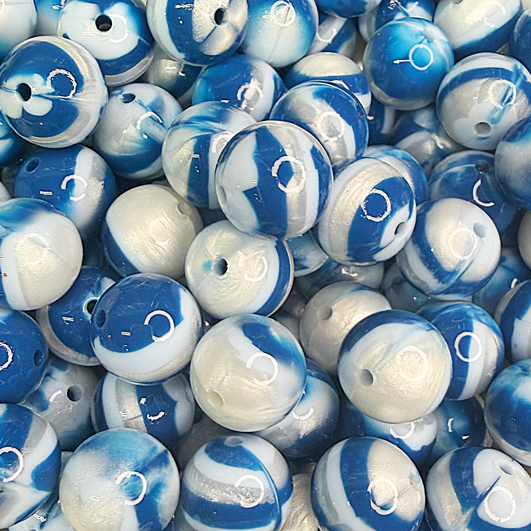 15mm Glacier Blue Glossy Swirl Beads