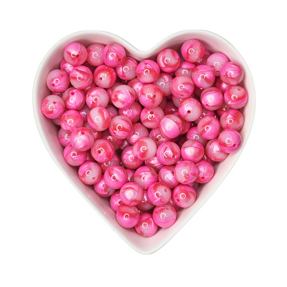 15mm Pretty in Pink Glossy Glitter Swirl Beads