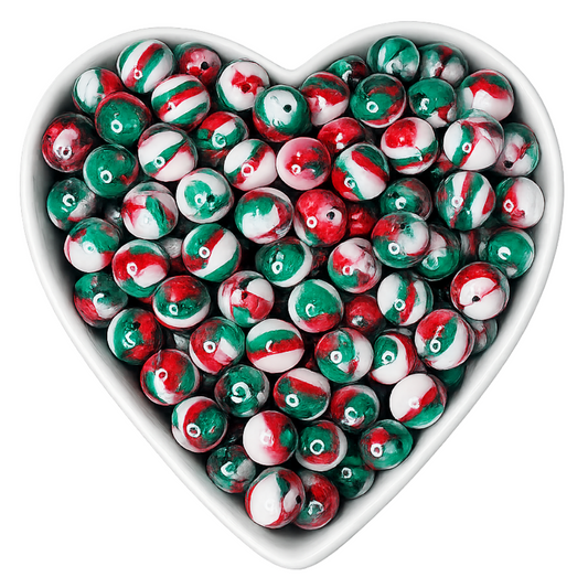 15mm Peppermint Kiss Glossy Swirl Beads
