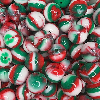 15mm Peppermint Kiss Glossy Swirl Beads