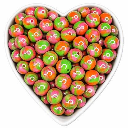 15mm Rainbow Sherbet Glossy Swirl Beads