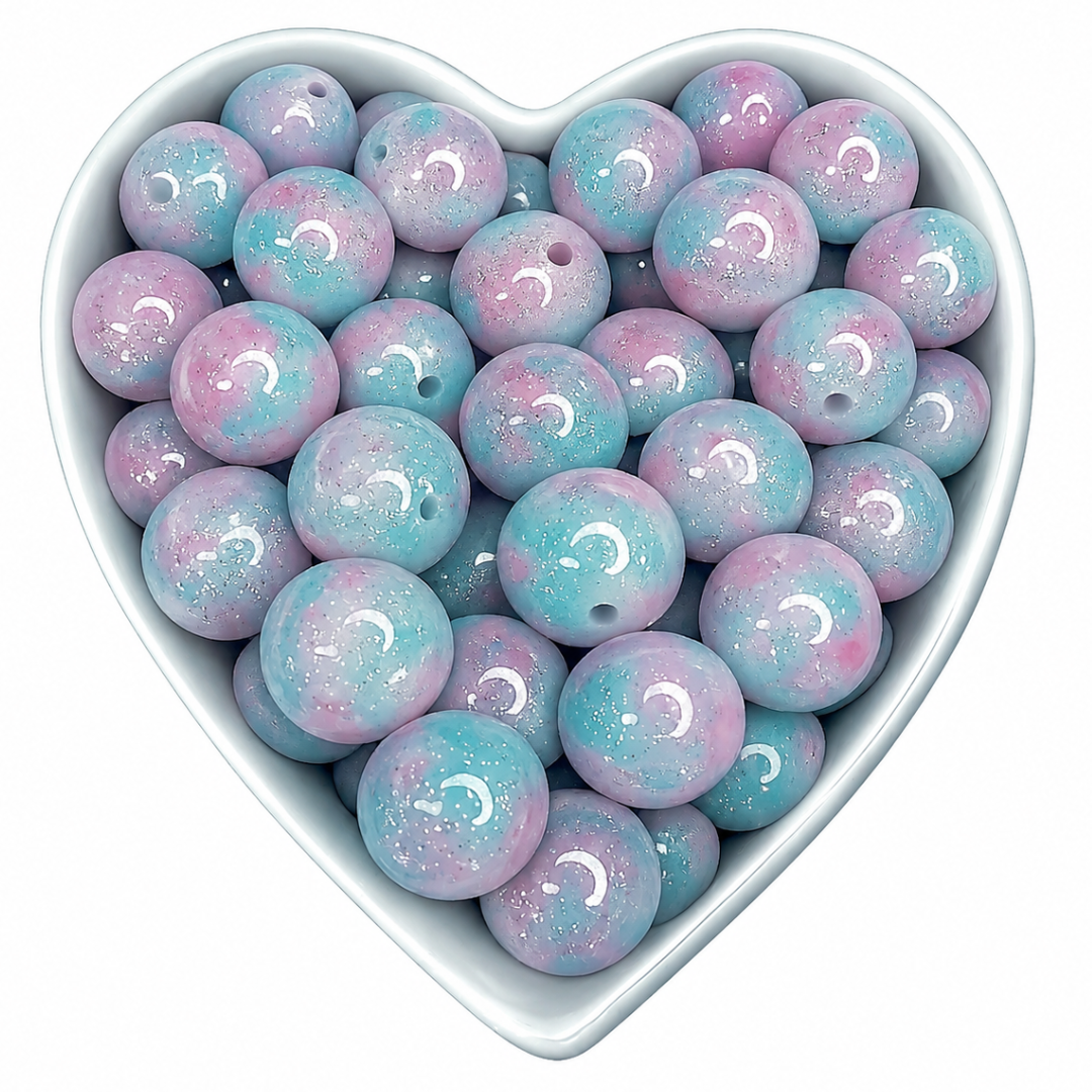 15mm Cotton Candy Glossy Glitter Swirl Beads