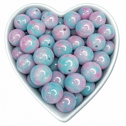 15mm Cotton Candy Glossy Glitter Swirl Beads