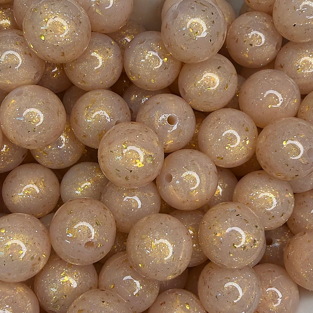 15mm Champagne Gold Glossy Glitter Beads