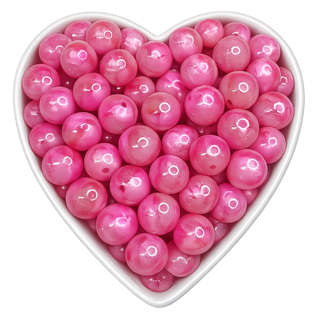 15mm Pretty in Pink Glossy Glitter Swirl Beads