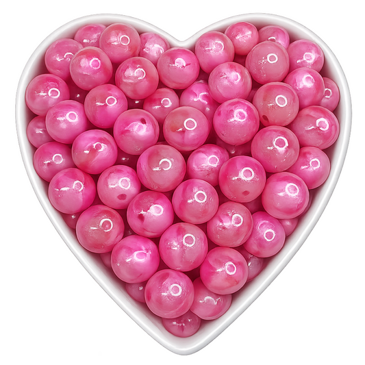 15mm Pretty in Pink Glossy Glitter Swirl Beads