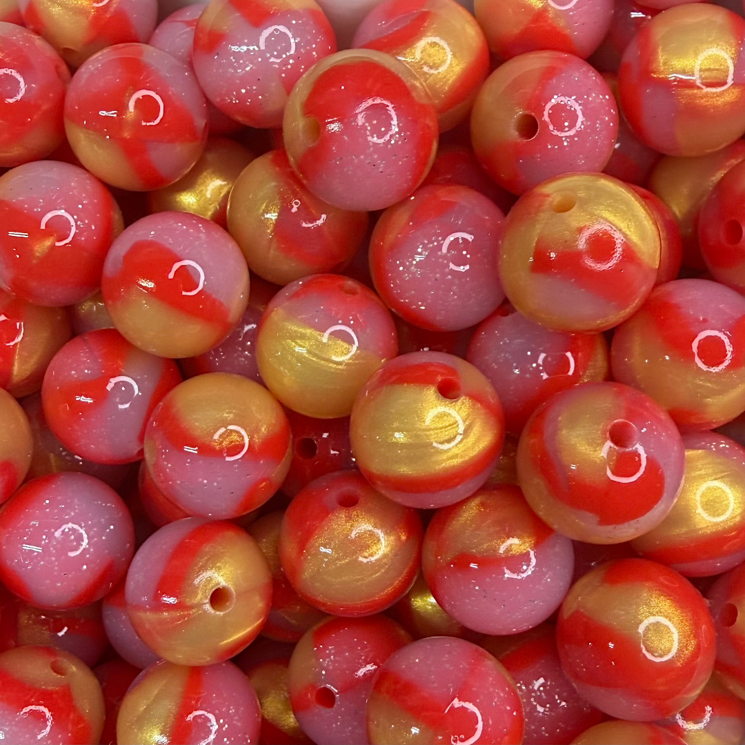 15mm Fireball Glossy Glitter Swirl Beads