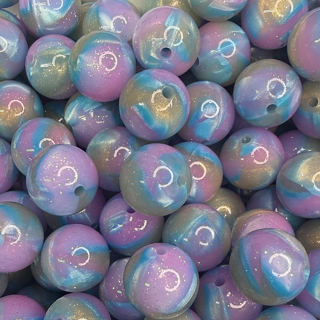 15mm Blue Raspberry Surprise Glossy Glitter Swirl Beads