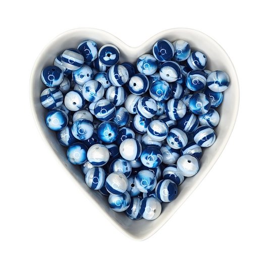 15mm Glacier Blue Glossy Swirl Beads