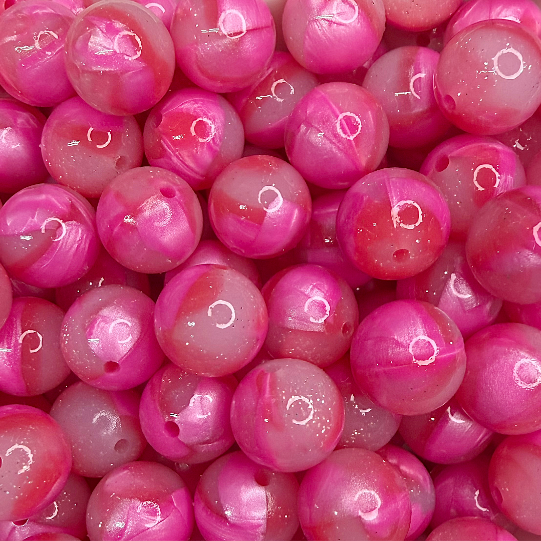 15mm Pretty in Pink Glossy Glitter Swirl Beads