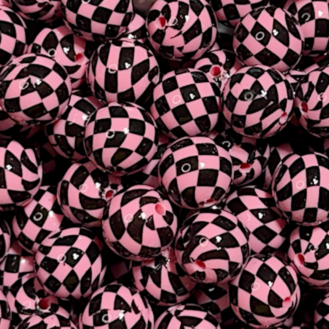 15mm Groovy Pink Checkered Beads