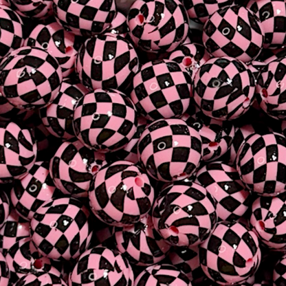 15mm Groovy Pink Checkered Beads