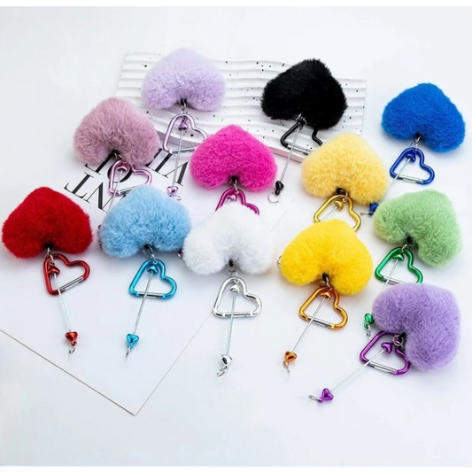 Heart Beadable Keychains w/ Large Pom Pom Heart