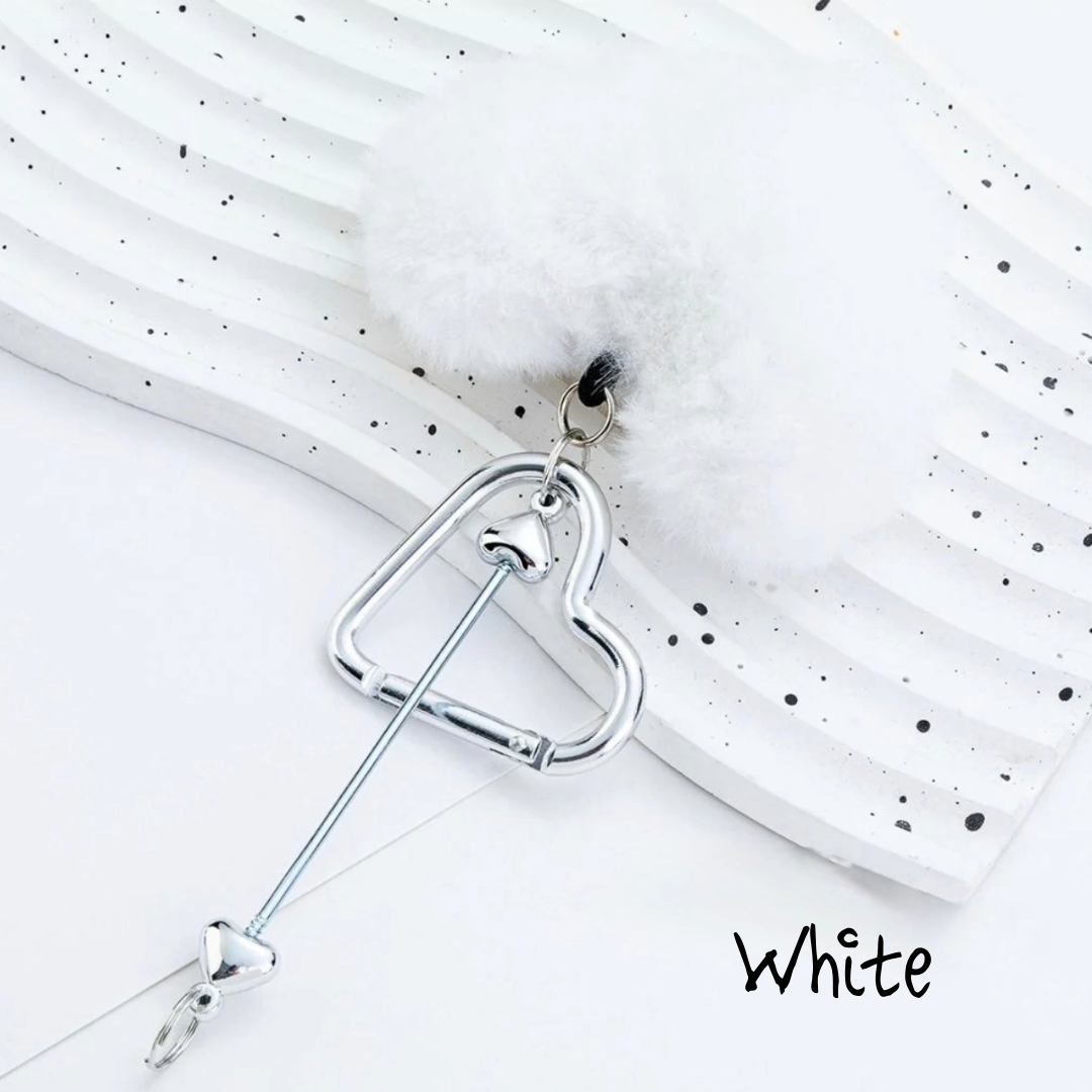 Heart Beadable Keychains w/ Large Pom Pom Heart