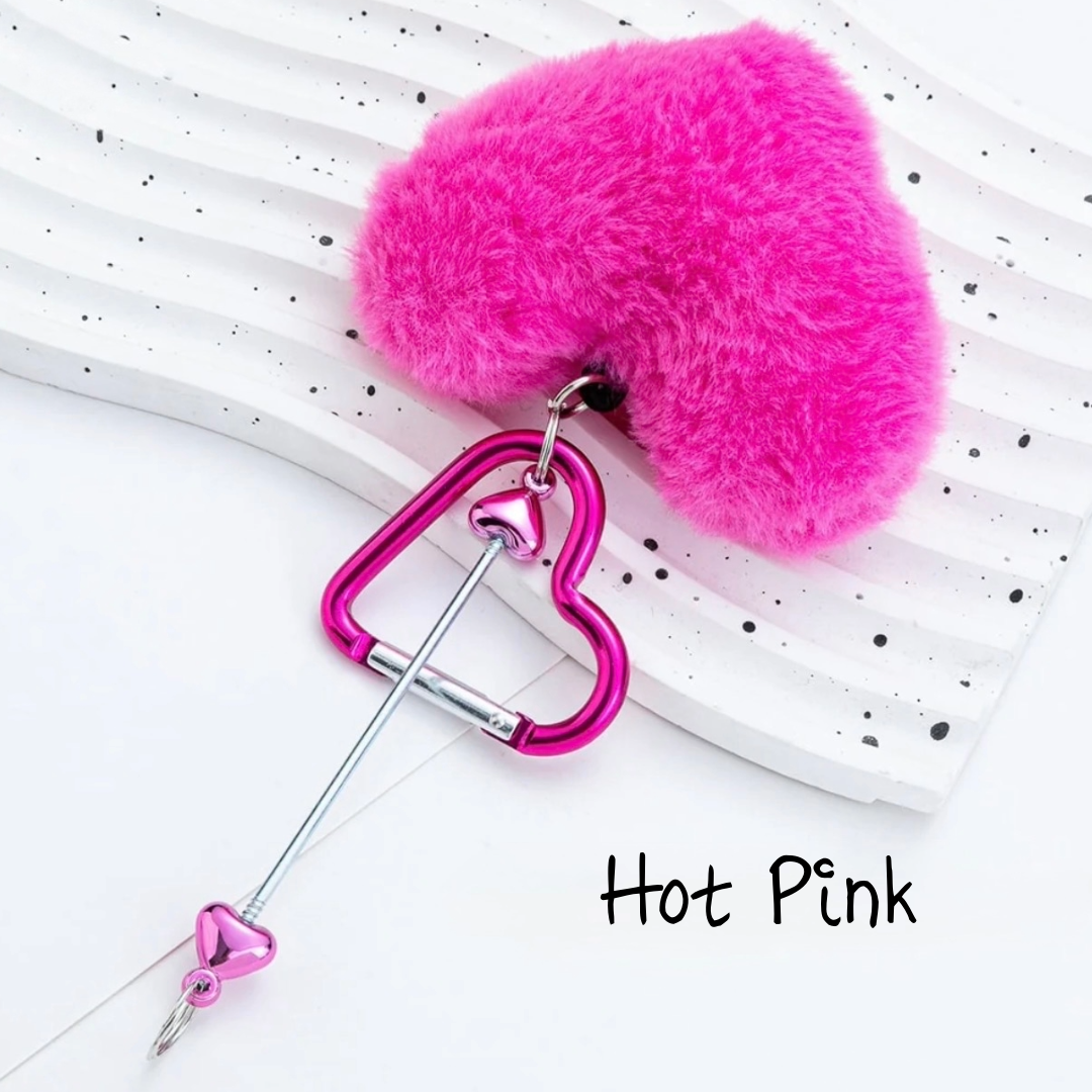 Heart Beadable Keychains w/ Large Pom Pom Heart