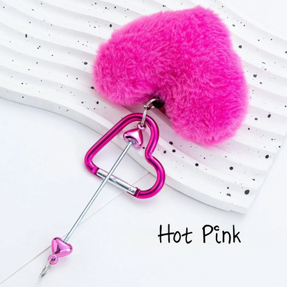 Heart Beadable Keychains w/ Large Pom Pom Heart