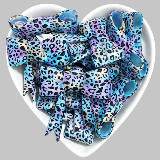 Blue Raspberry Surprise Leopard Large Bow Focal