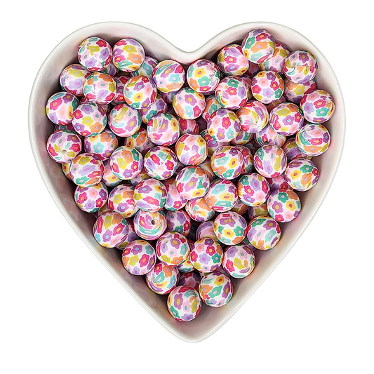 15mm Colored Flowers Silicone Beads