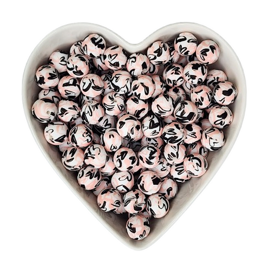 15mm Double Heart Printed Silicone Beads