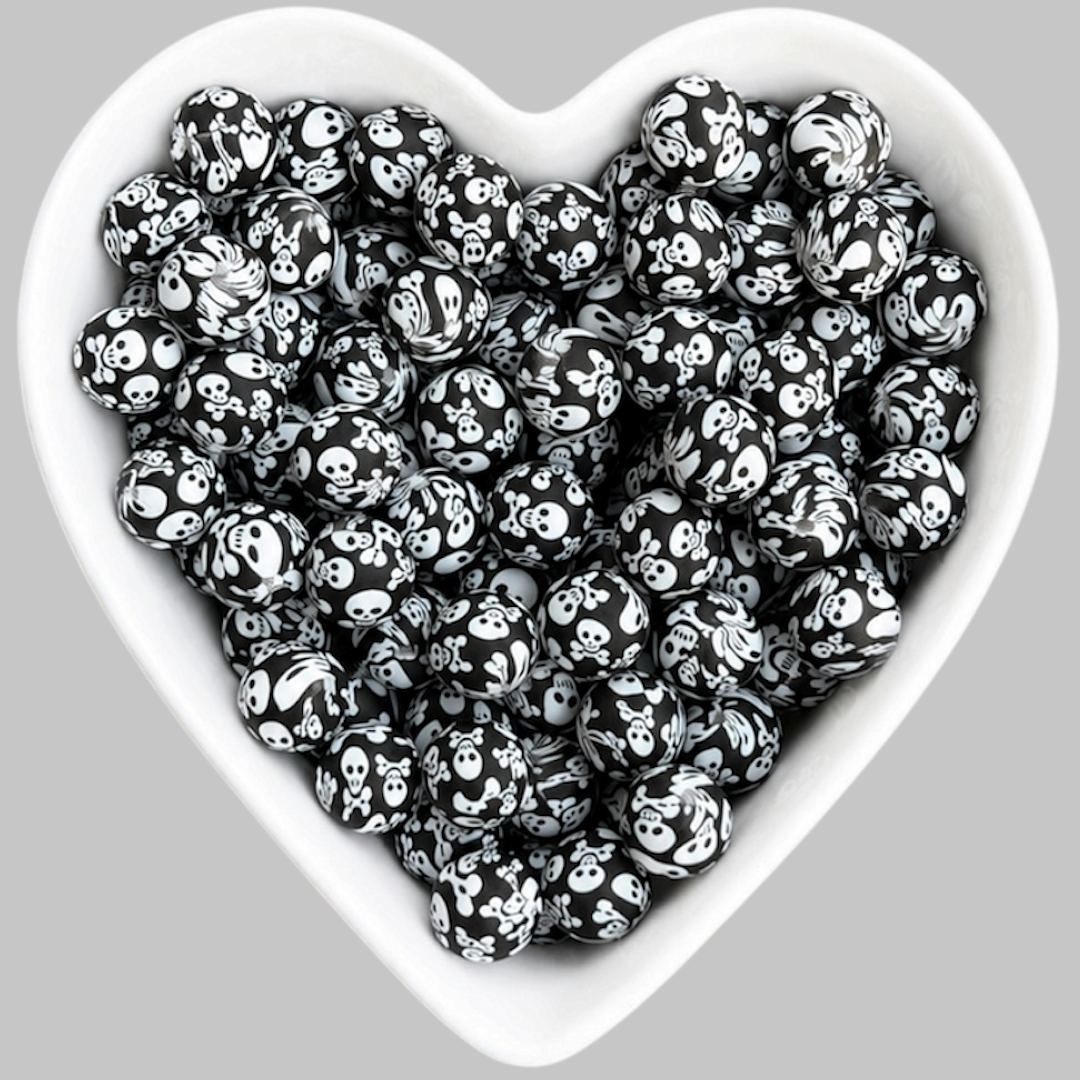 15mm Skull Print Silicone Beads