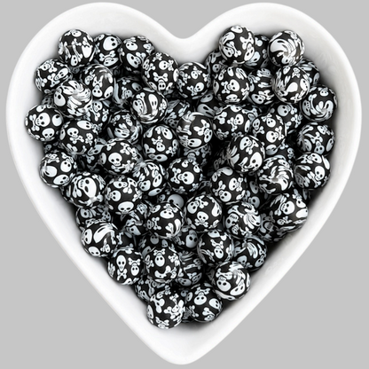 15mm Skull Print Silicone Beads