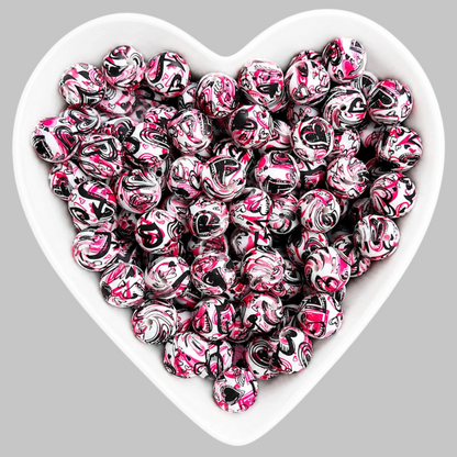 15mm Graffiti Heart Silicone Beads