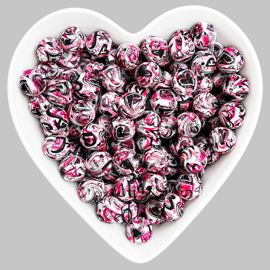 15mm Graffiti Heart Silicone Beads