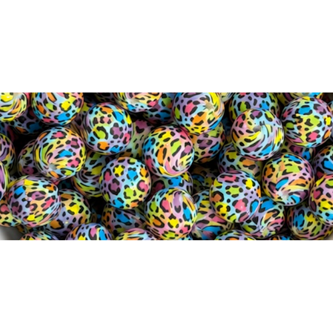15mm Rainbow Leopard Silicone Beads