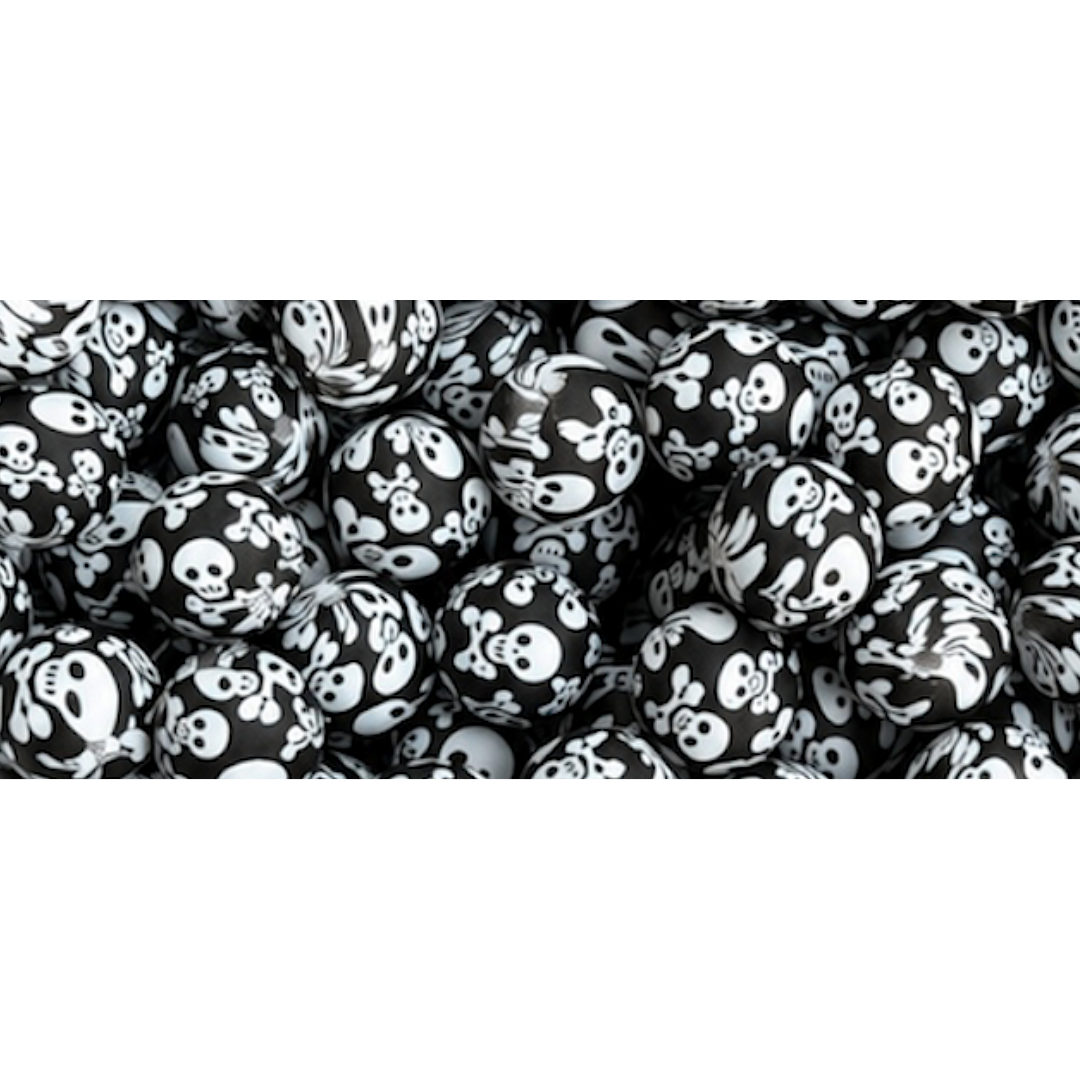 15mm Skull Print Silicone Beads