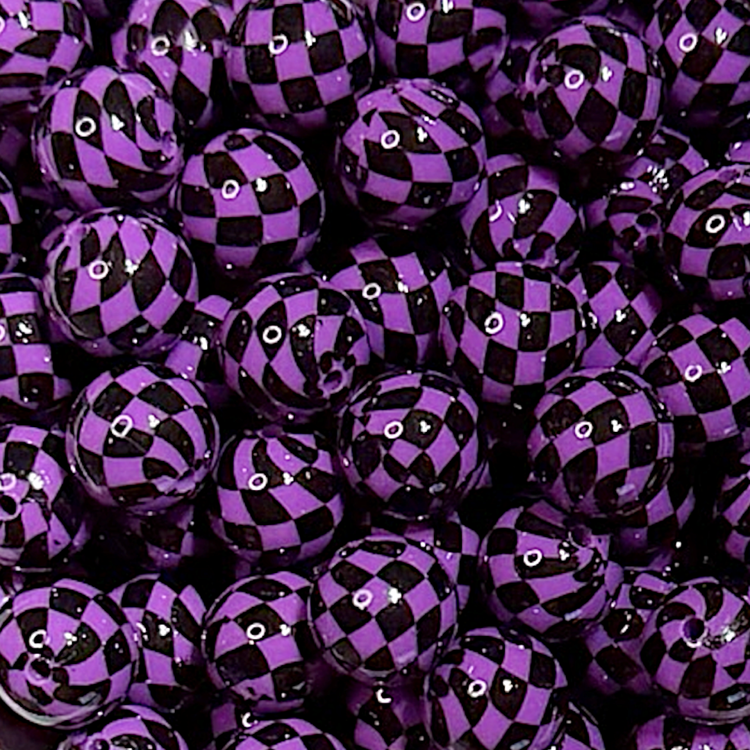 15mm Retro Purple Checkered Beads