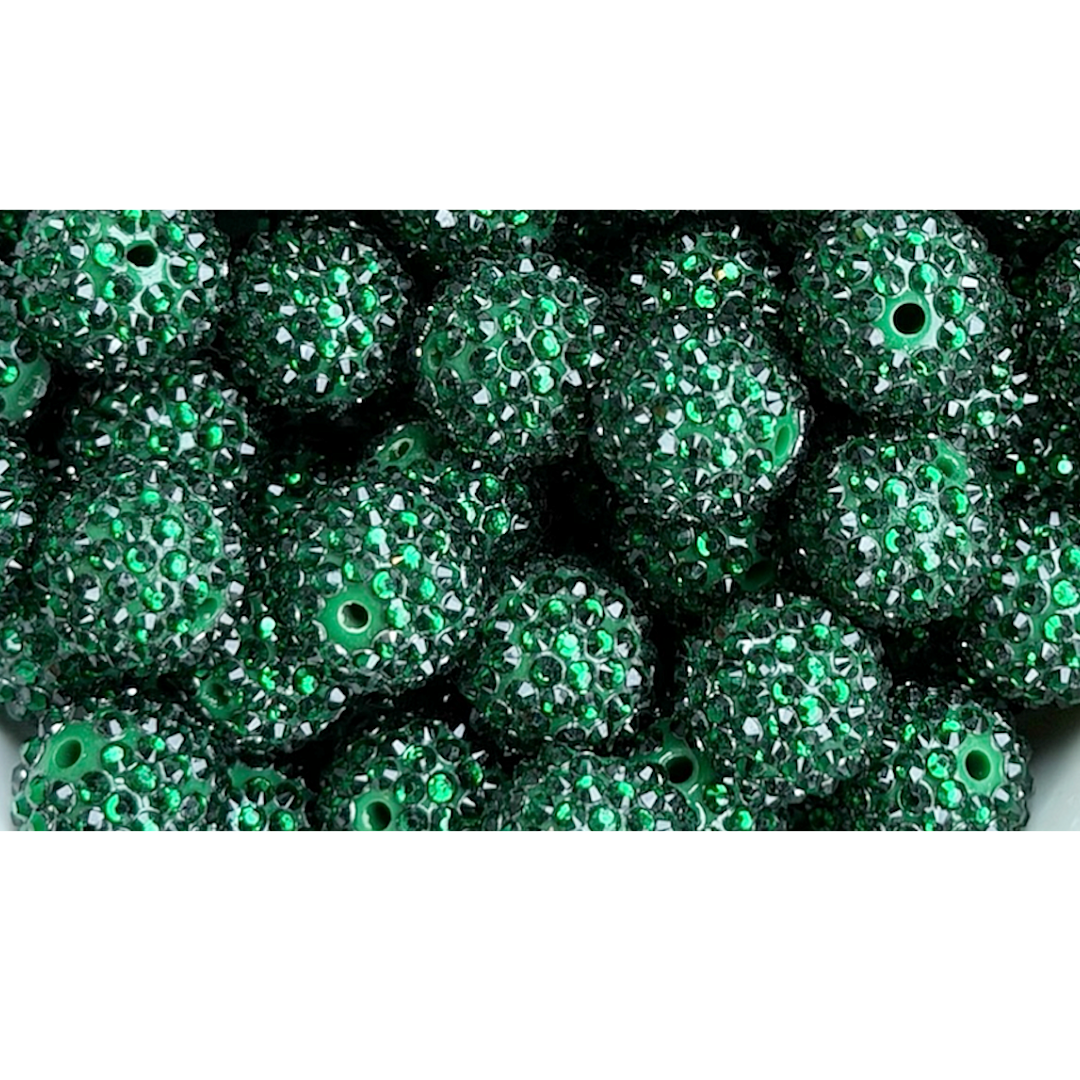 20mm Christmas Green Rhinestone Acrylic Bead