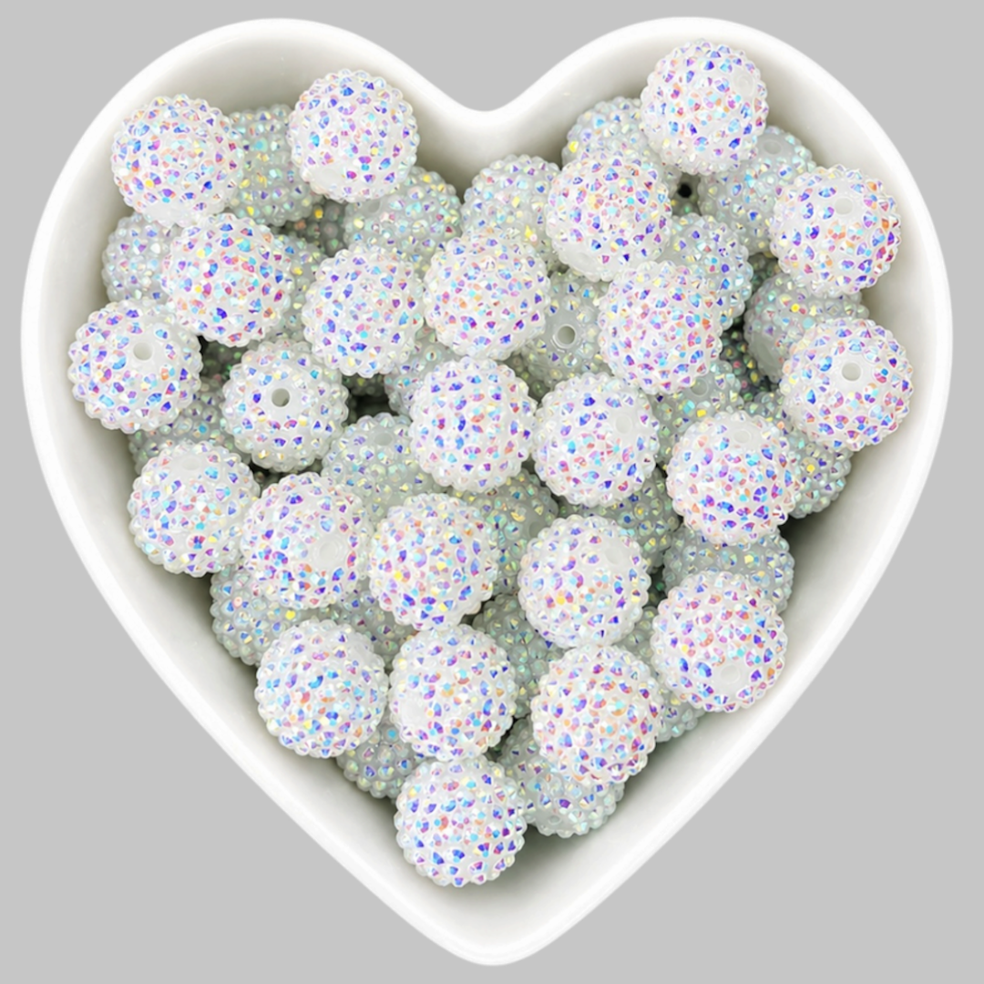 20mm White Rhinestone Acrylic Bead