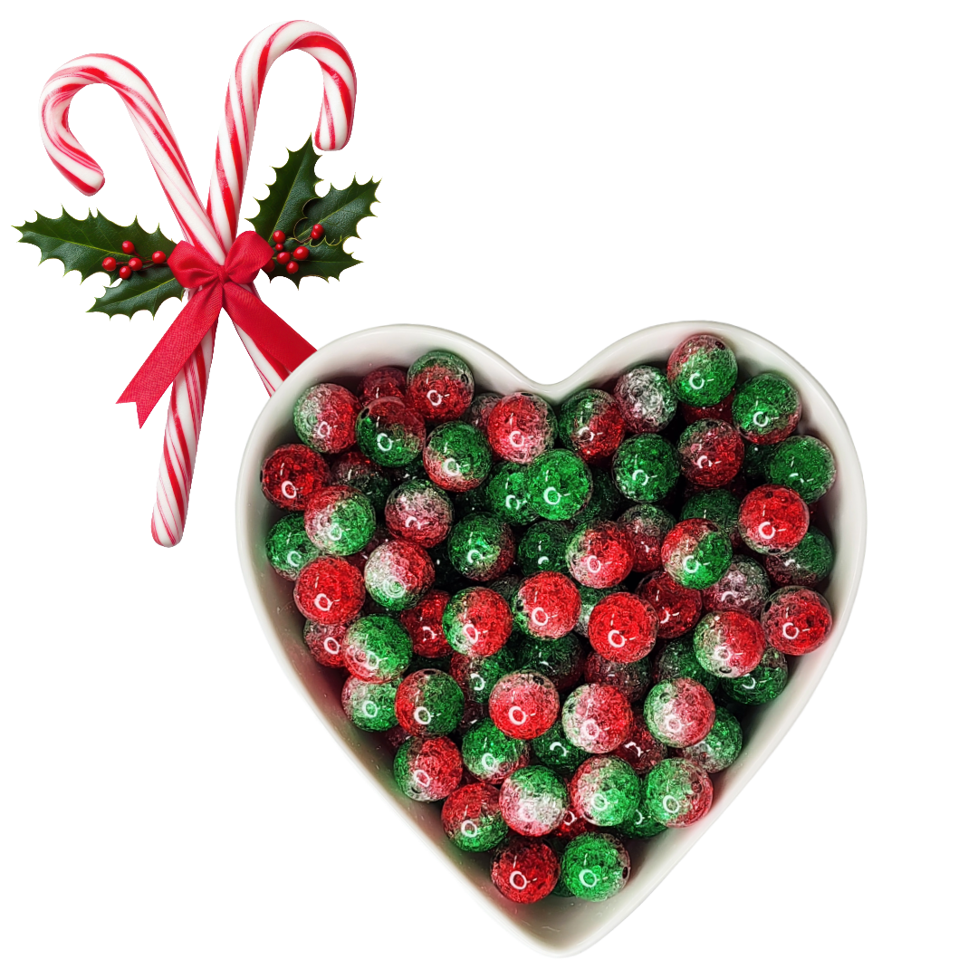16mm Christmas Red & Green Crackle Beads