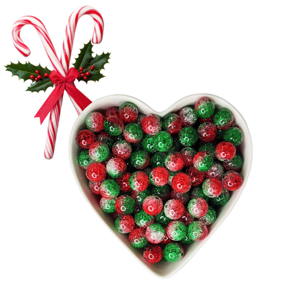 16mm Christmas Red & Green Crackle Beads