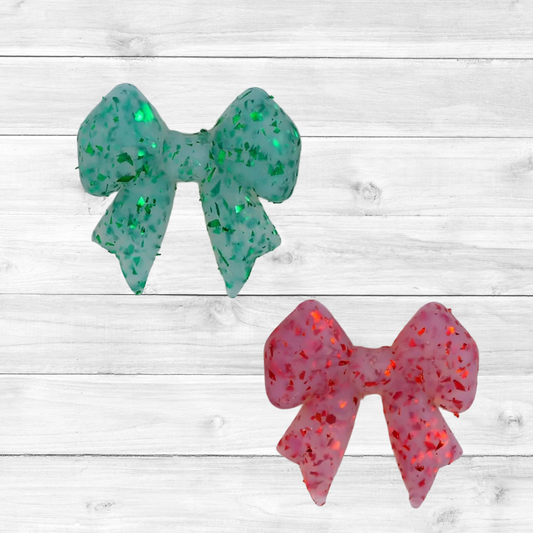 3D Green and Red Glitter Bow Focal Bead