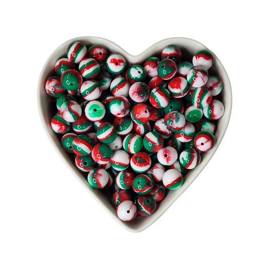 15mm Peppermint Kiss Glossy Swirl Beads
