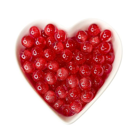 16mm Cherry Red Glittery Beads