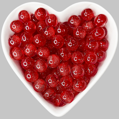 16mm Cherry Red Glittery Beads
