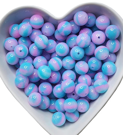 15mm Cotton Candy Glossy Glitter Swirl Beads