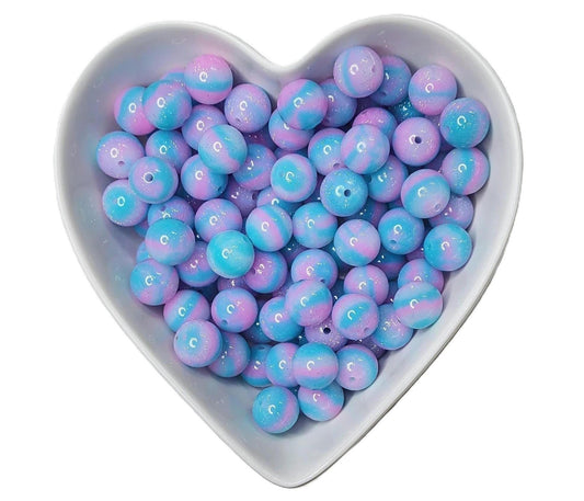 15mm Cotton Candy Glossy Glitter Swirl Beads